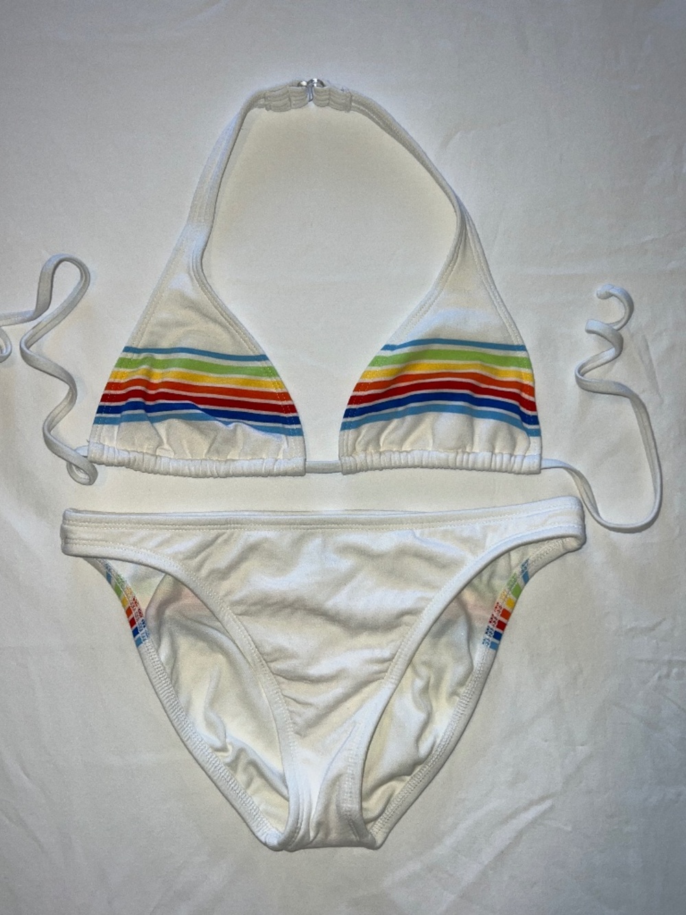 NWOT- OP Ocean Pacific Vintage White Rainbow Striped Bikini Set Size S